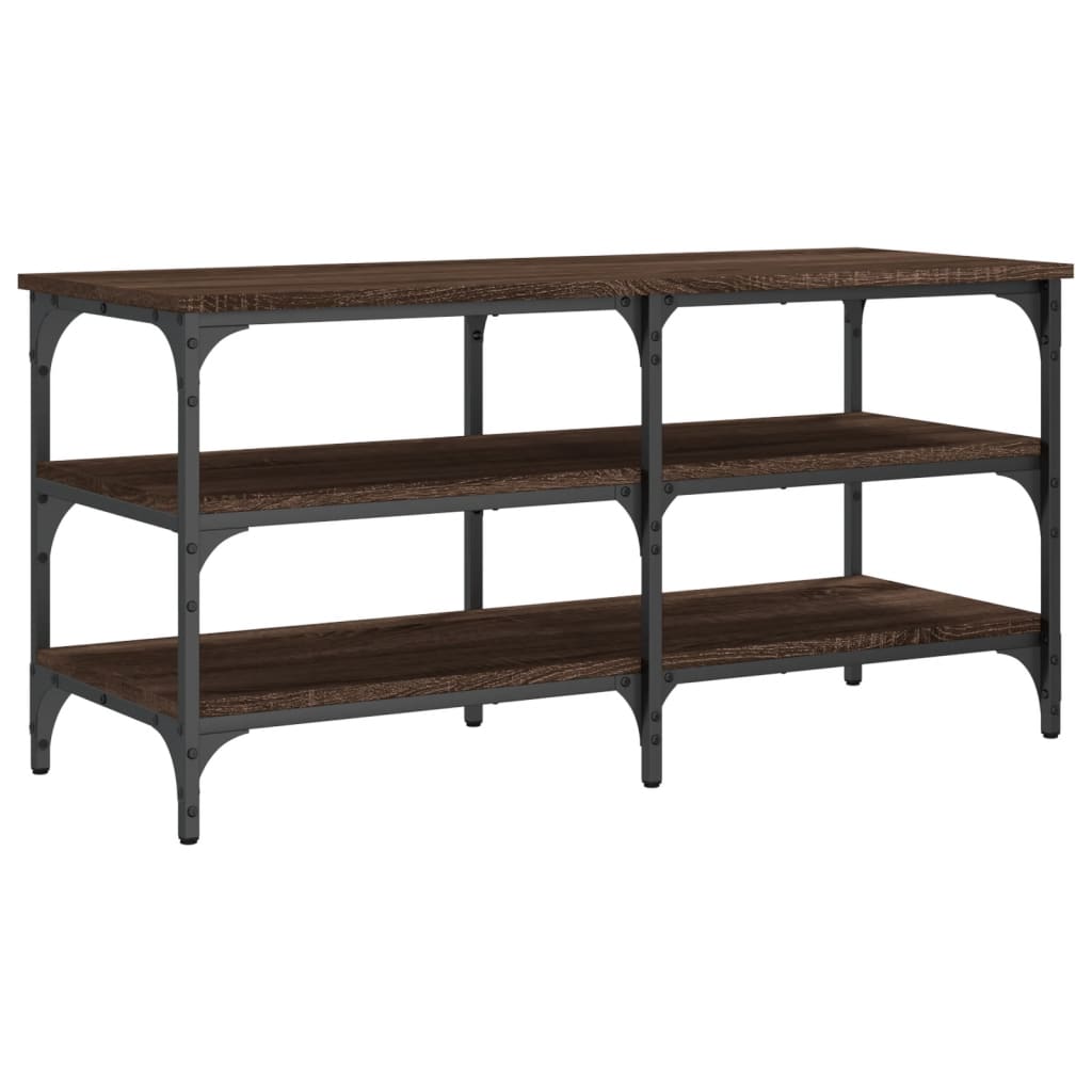 Barna tölgy színű szerelt fa cipőtároló pad 100 x 38,5 x 49 cm
