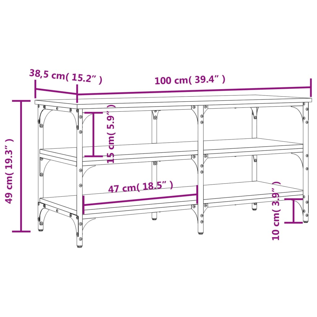 Barna tölgy színű szerelt fa cipőtároló pad 100 x 38,5 x 49 cm