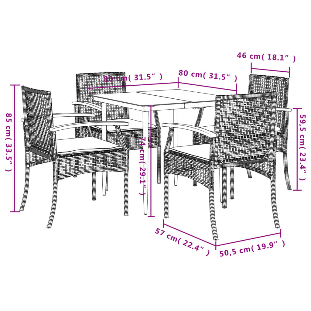 5 részes szürke polyrattan kerti étkezőgarnitúra párnával
