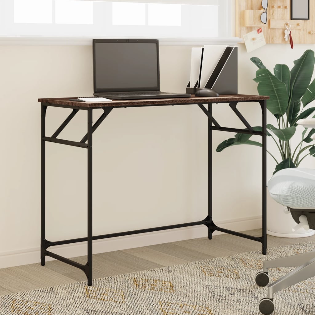 Barna tölgy szerelt fa és porszórt acél íróasztal 100x45x76 cm Barna tölgy szerelt fa és porszórt acél íróasztal 100x45x76 cm