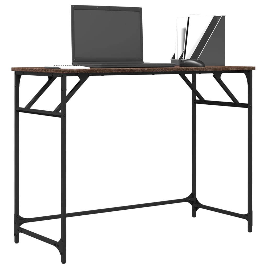 Barna tölgy szerelt fa és porszórt acél íróasztal 100x45x76 cm Barna tölgy szerelt fa és porszórt acél íróasztal 100x45x76 cm