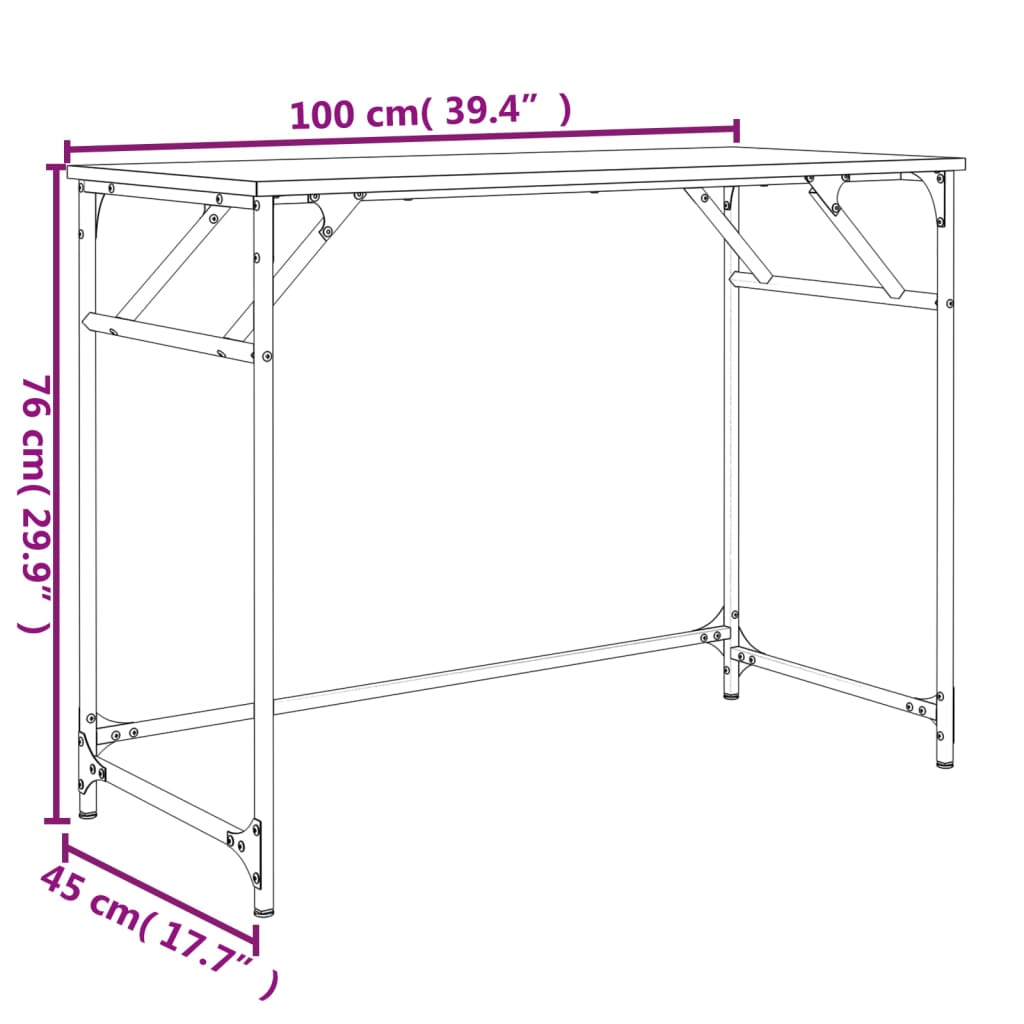 Barna tölgy szerelt fa és porszórt acél íróasztal 100x45x76 cm Barna tölgy szerelt fa és porszórt acél íróasztal 100x45x76 cm