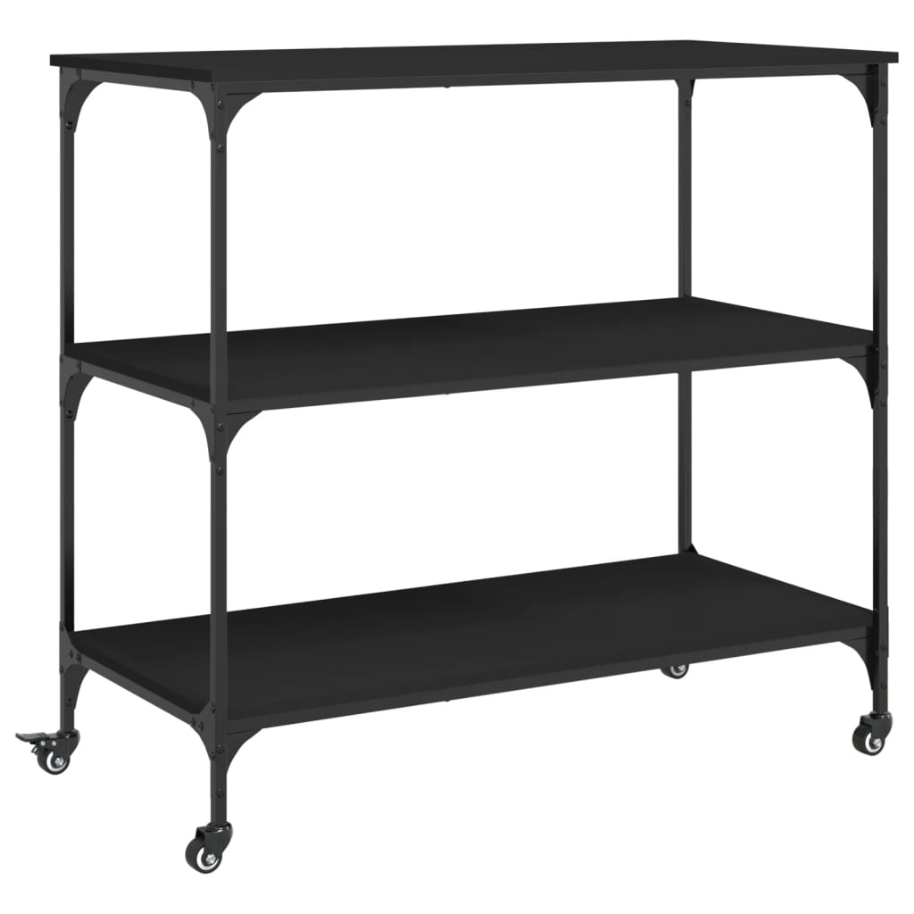 Fekete szerelt fa konyhai kocsi 102 x 50 x 95 cm Fekete szerelt fa konyhai kocsi 102 x 50 x 95 cm