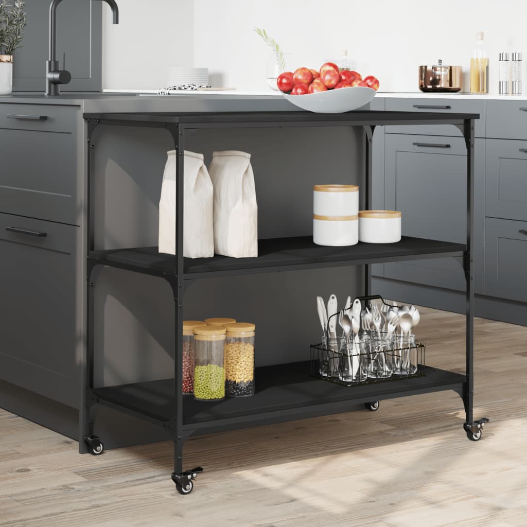 Fekete szerelt fa konyhai kocsi 102 x 50 x 95 cm Fekete szerelt fa konyhai kocsi 102 x 50 x 95 cm