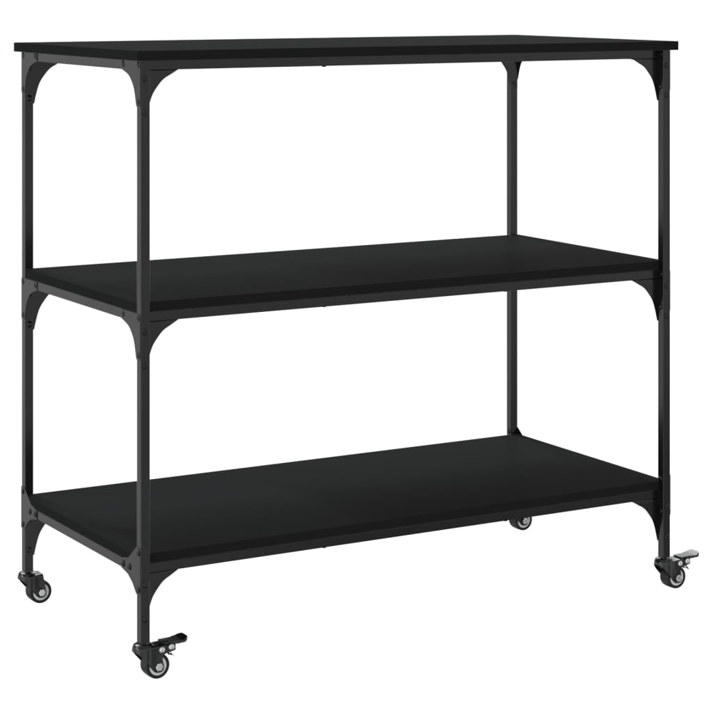 Fekete szerelt fa konyhai kocsi 102 x 50 x 95 cm Fekete szerelt fa konyhai kocsi 102 x 50 x 95 cm
