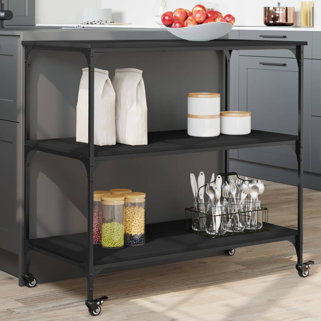 Fekete szerelt fa konyhai kocsi 102 x 50 x 95 cm Fekete szerelt fa konyhai kocsi 102 x 50 x 95 cm