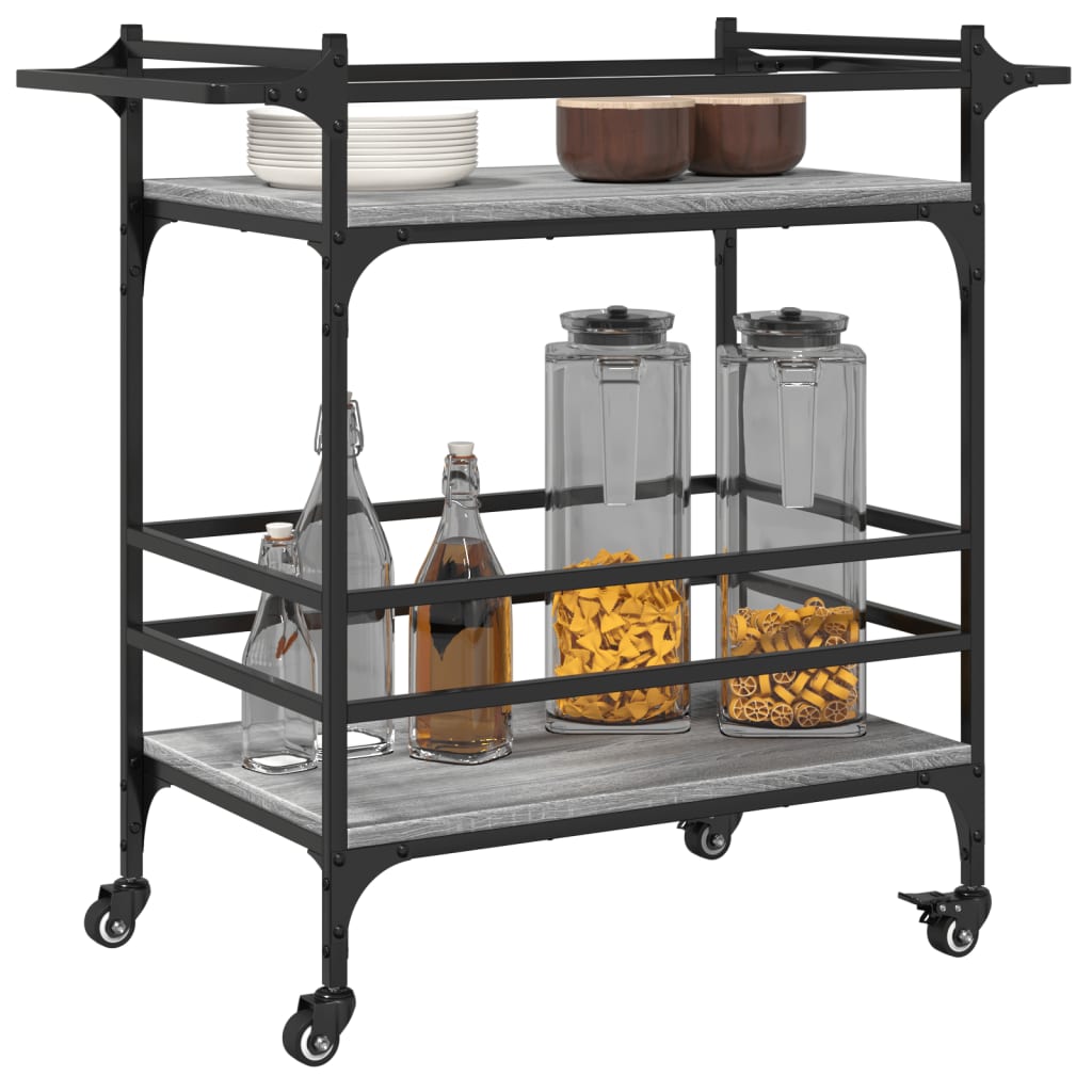 Szürke sonoma szerelt fa zsúrkocsi 82 x 40 x 78,5 cm Szürke sonoma szerelt fa zsúrkocsi 82 x 40 x 78,5 cm