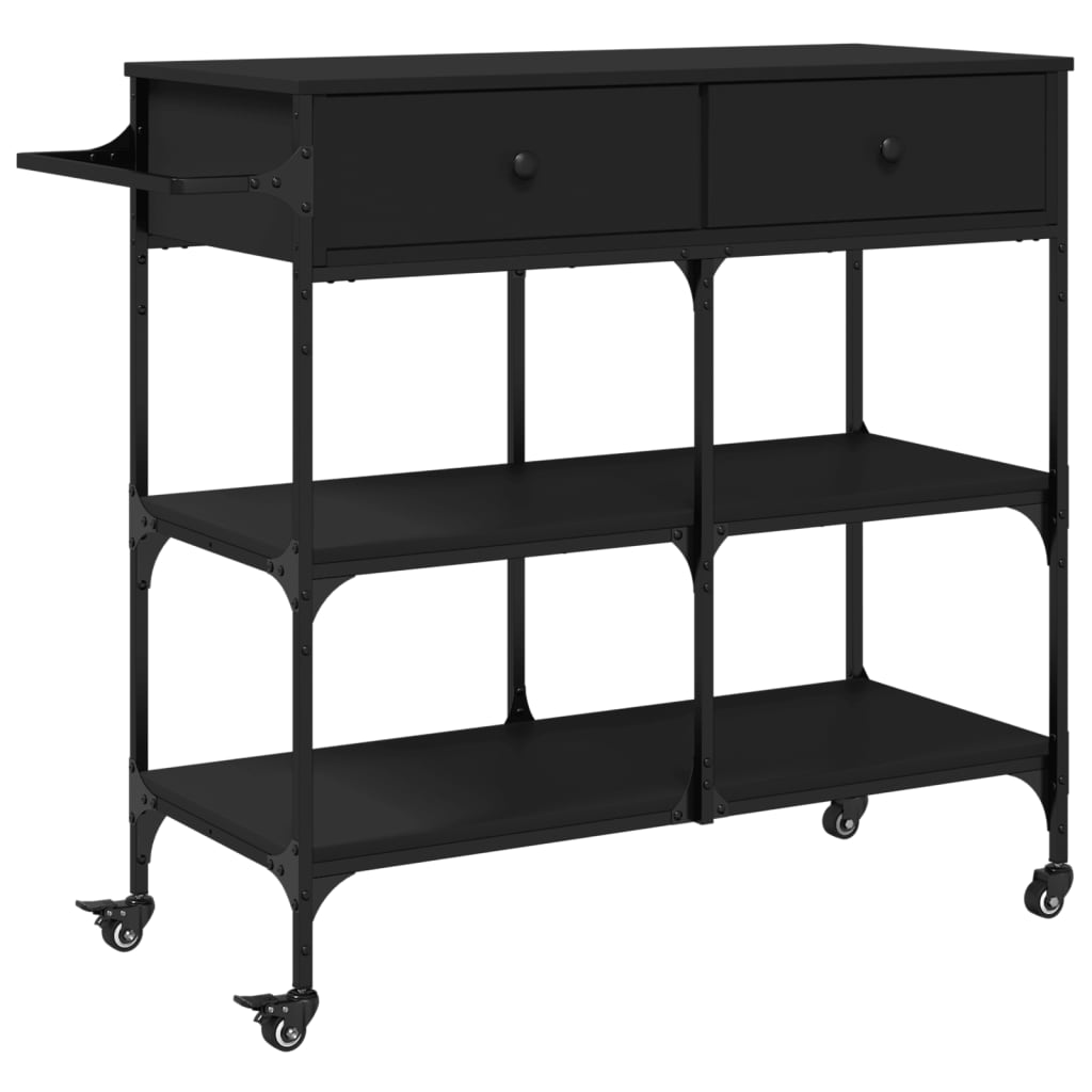 Fekete szerelt fa zsúrkocsi 105 x 42 x 95 cm Fekete szerelt fa zsúrkocsi 105 x 42 x 95 cm