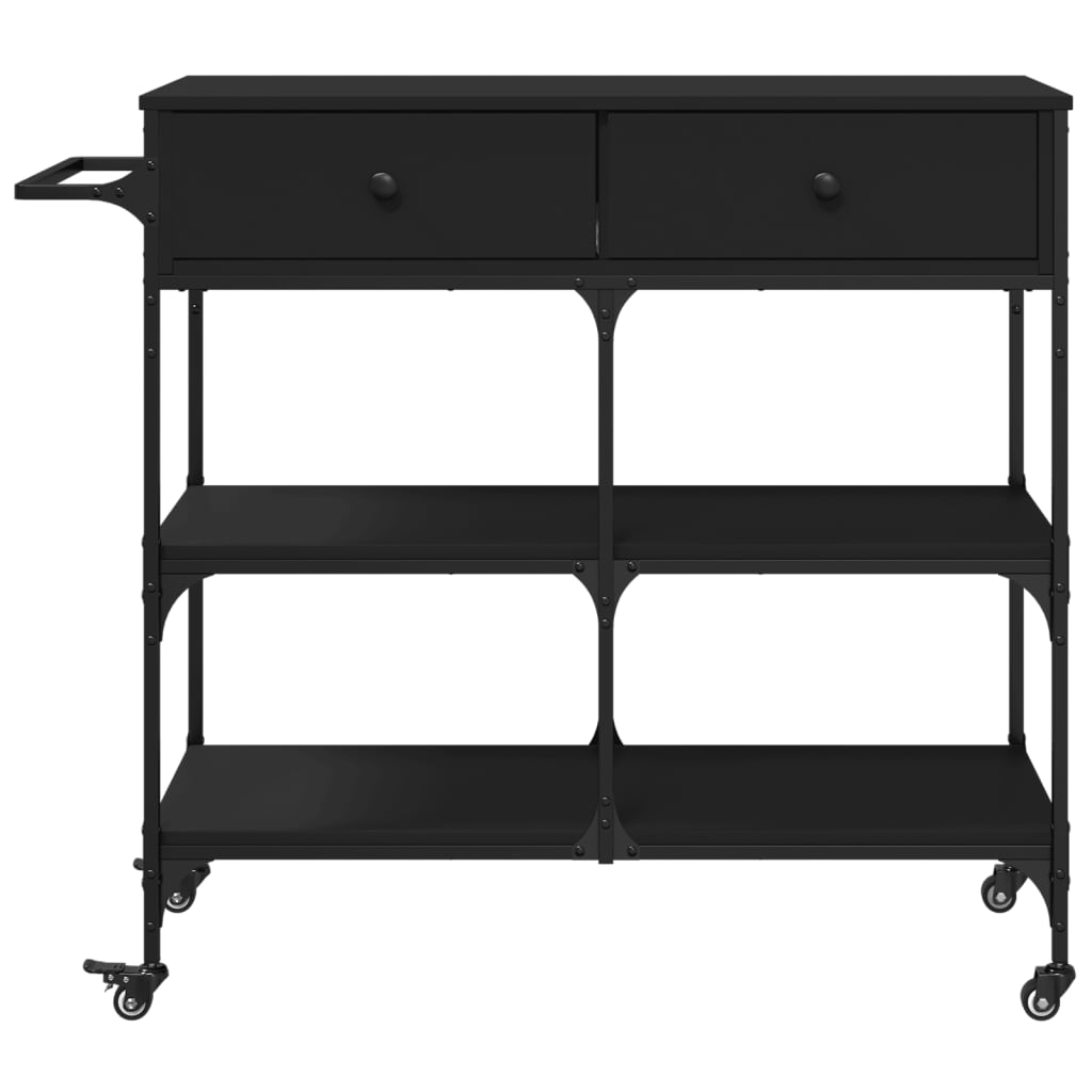 Fekete szerelt fa zsúrkocsi 105 x 42 x 95 cm Fekete szerelt fa zsúrkocsi 105 x 42 x 95 cm