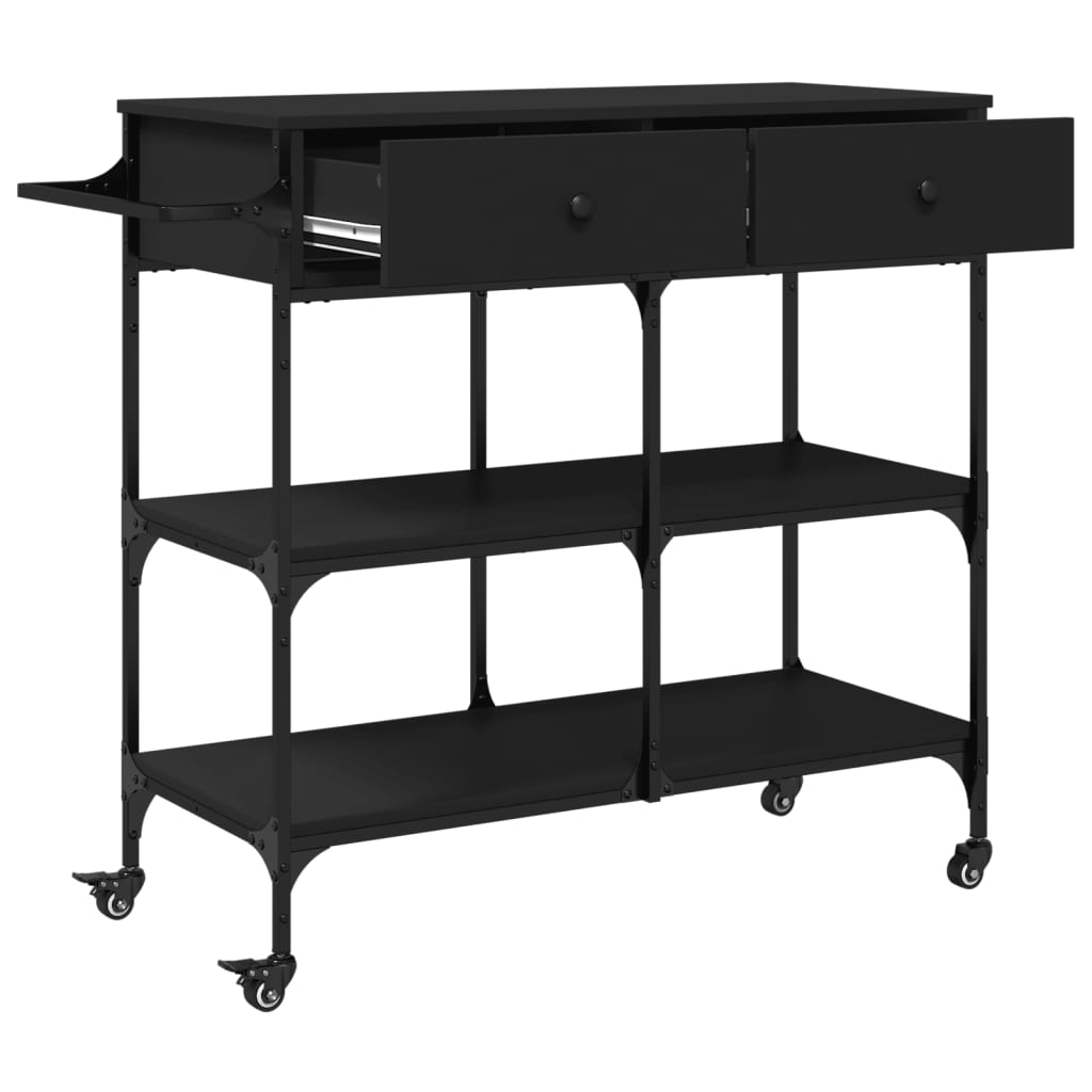 Fekete szerelt fa zsúrkocsi 105 x 42 x 95 cm Fekete szerelt fa zsúrkocsi 105 x 42 x 95 cm