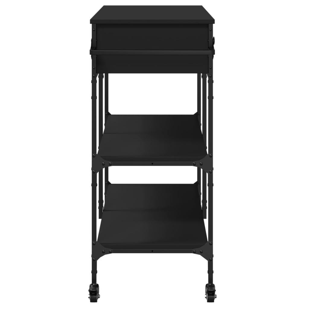 Fekete szerelt fa zsúrkocsi 105 x 42 x 95 cm Fekete szerelt fa zsúrkocsi 105 x 42 x 95 cm