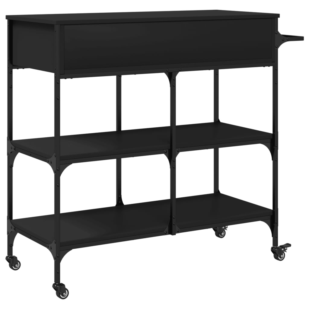 Fekete szerelt fa zsúrkocsi 105 x 42 x 95 cm Fekete szerelt fa zsúrkocsi 105 x 42 x 95 cm