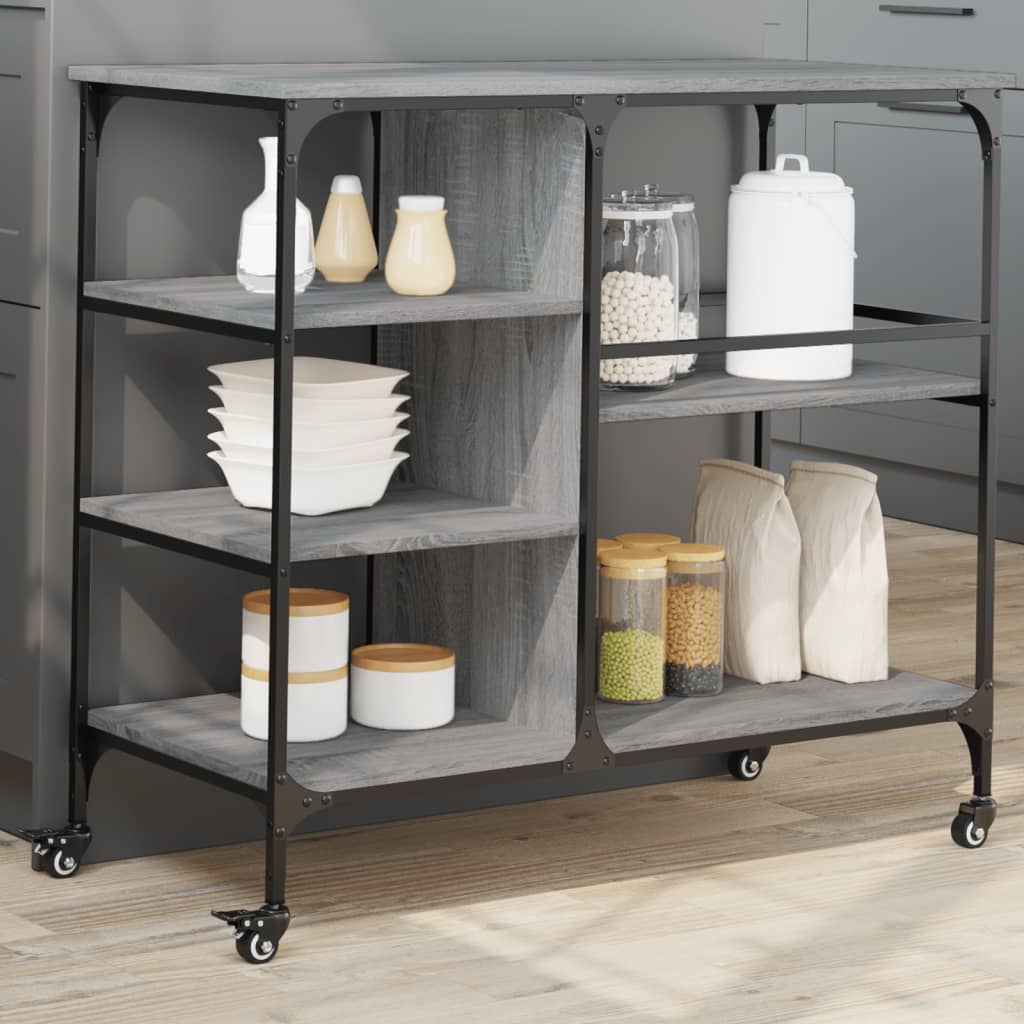 Szürke sonoma színű szerelt fa zsúrkocsi 100 x 45 x 89,5 cm Szürke sonoma színű szerelt fa zsúrkocsi 100 x 45 x 89,5 cm