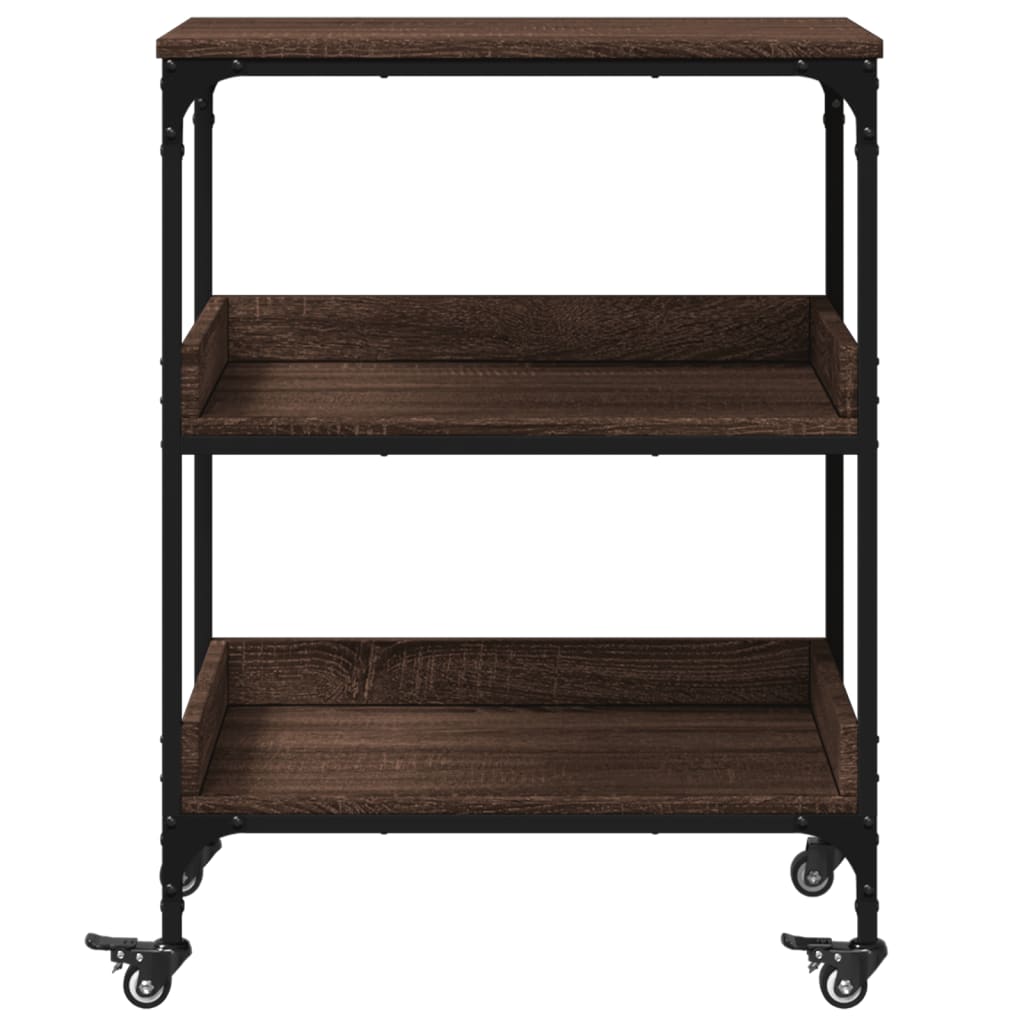 Barna tölgyszínű szerelt fa konyhai kocsi 60 x 41 x 80,5 cm Barna tölgyszínű szerelt fa konyhai kocsi 60 x 41 x 80,5 cm