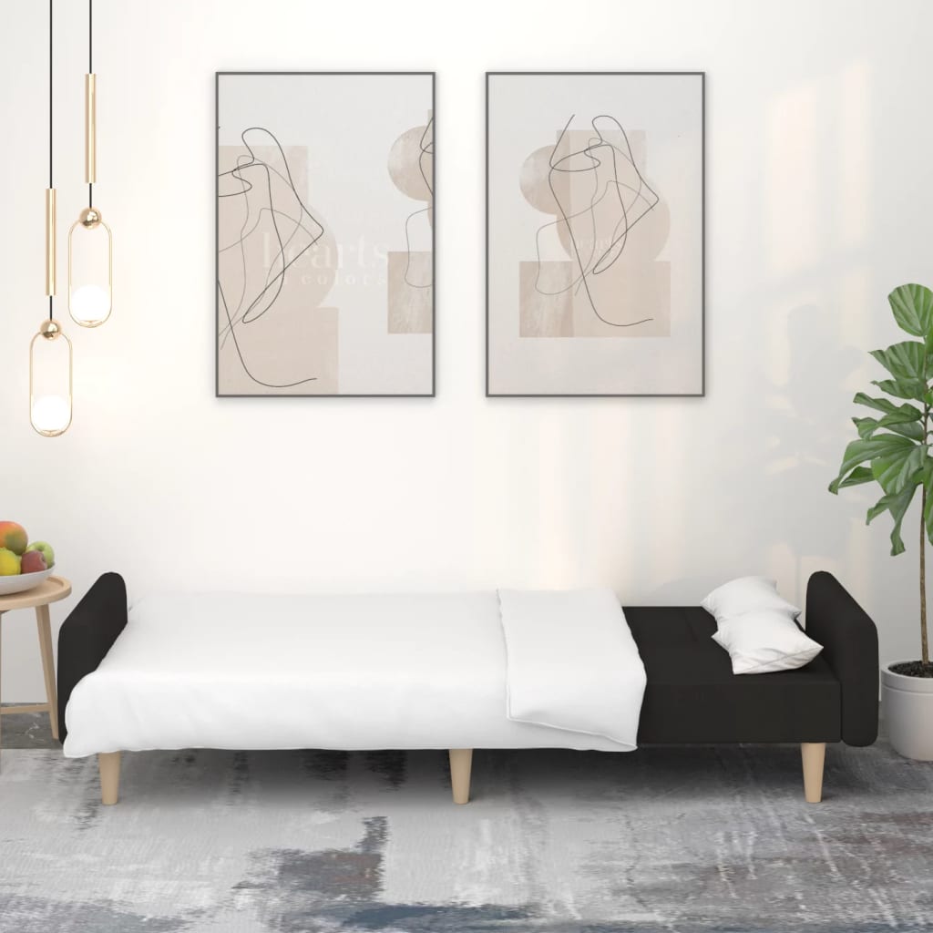 Kétszemélyes fekete szövet kanapéágy