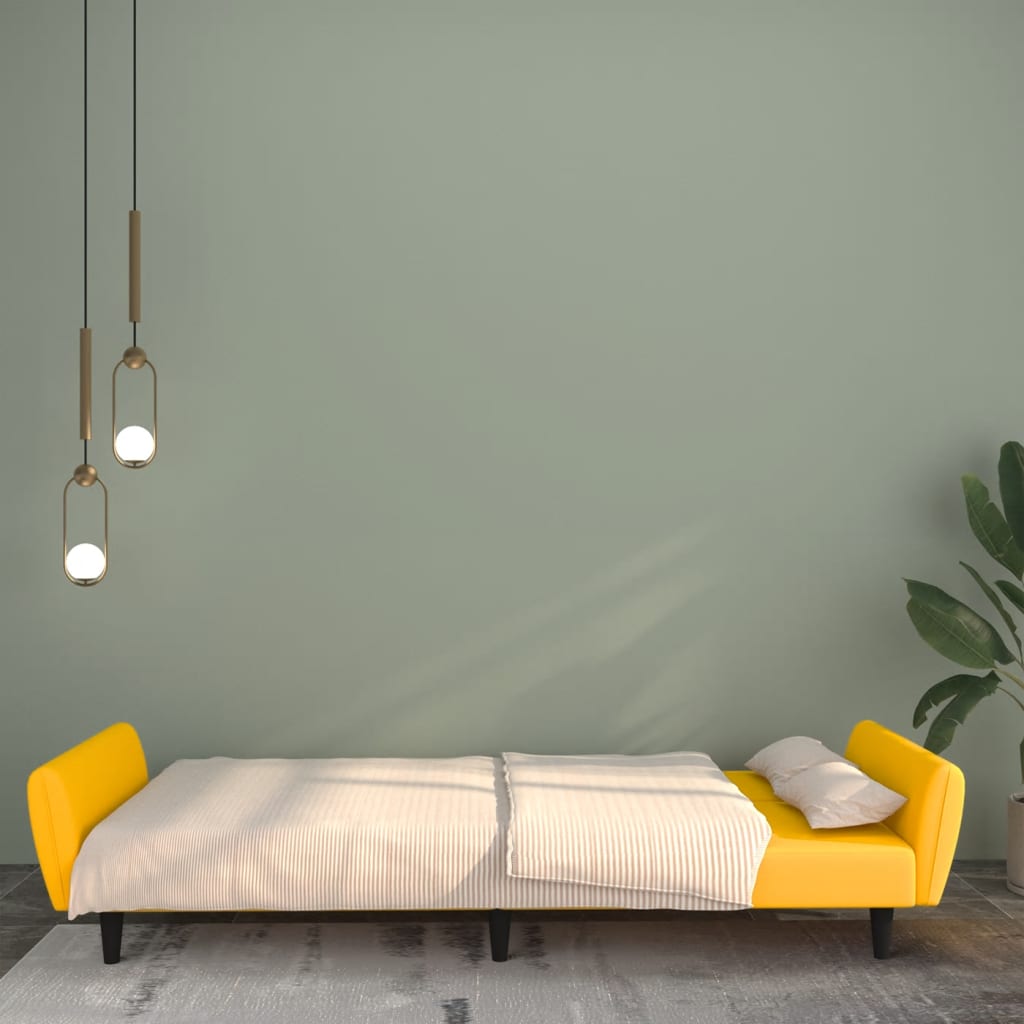 Kétszemélyes sárga bársony kanapéágy