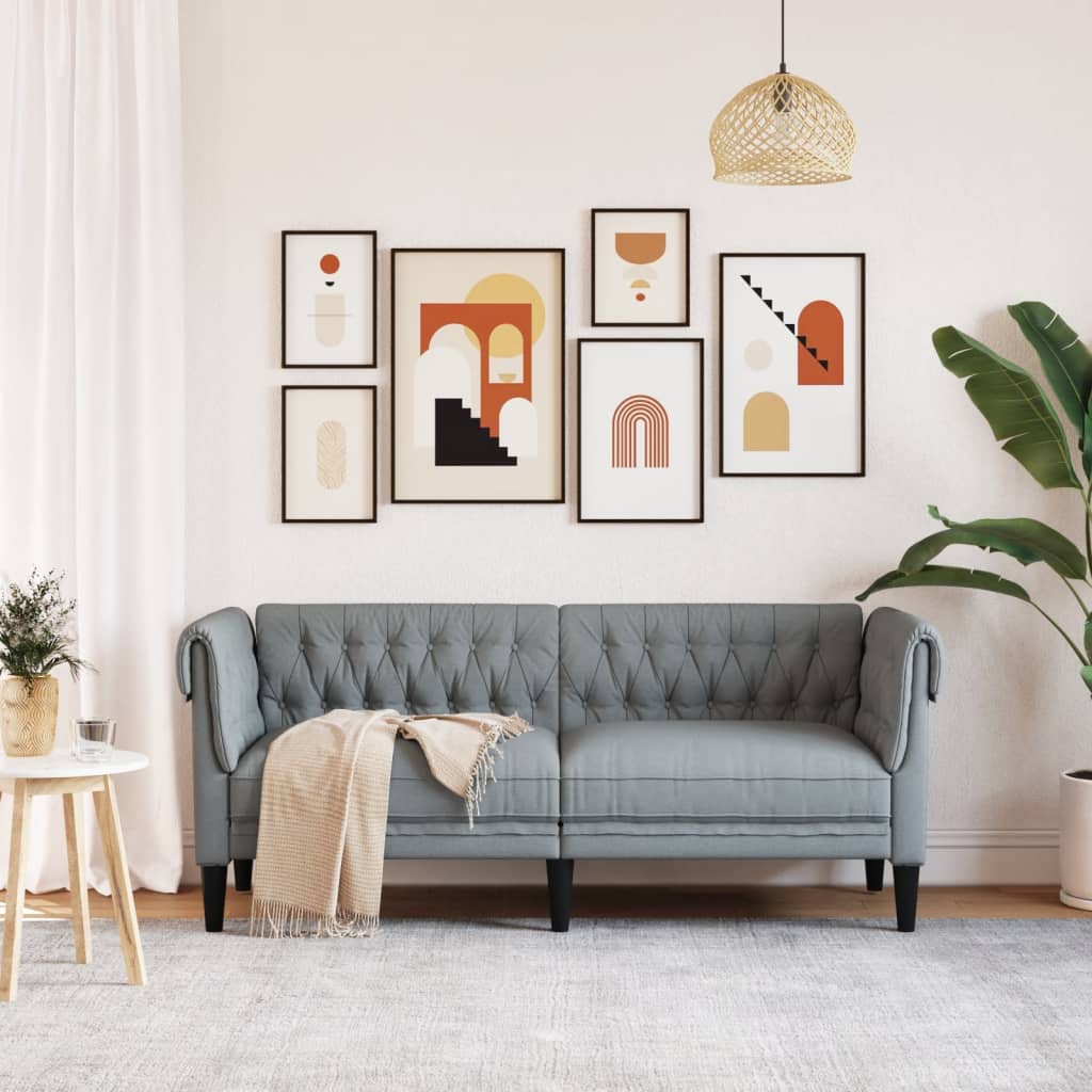 2 személyes világosszürke szövet chesterfield kanapé