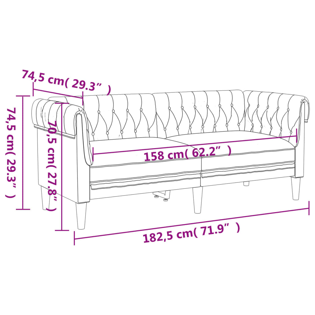 Sötétszürke 2 személyes szövet chesterfield kanapé