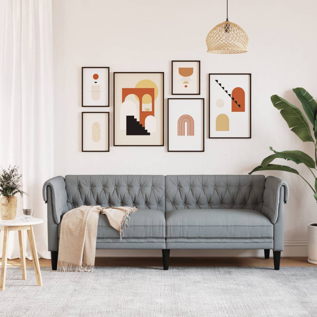 Világosszürke 3 személyes szövet chesterfield kanapé Világosszürke 3 személyes szövet chesterfield kanapé