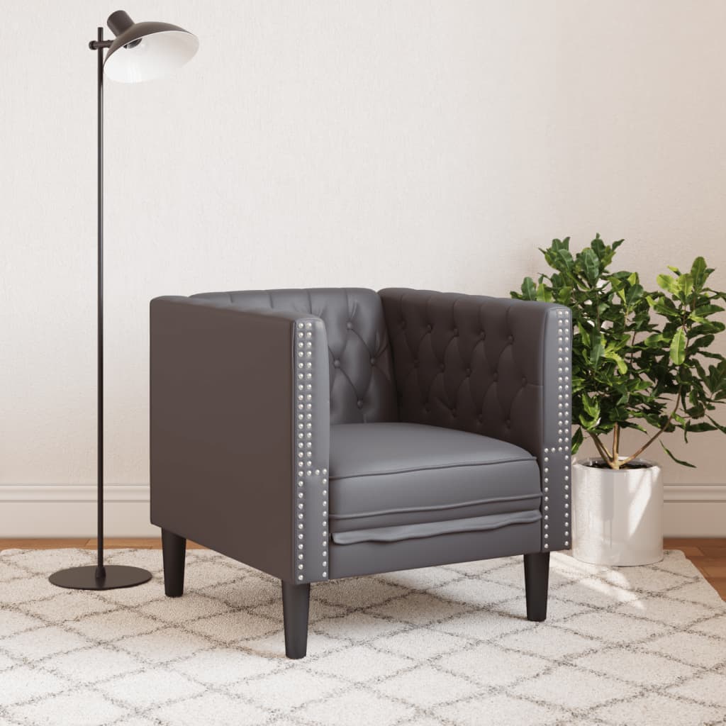 Szürke műbőr chesterfield kanapéfotel Szürke műbőr chesterfield kanapéfotel