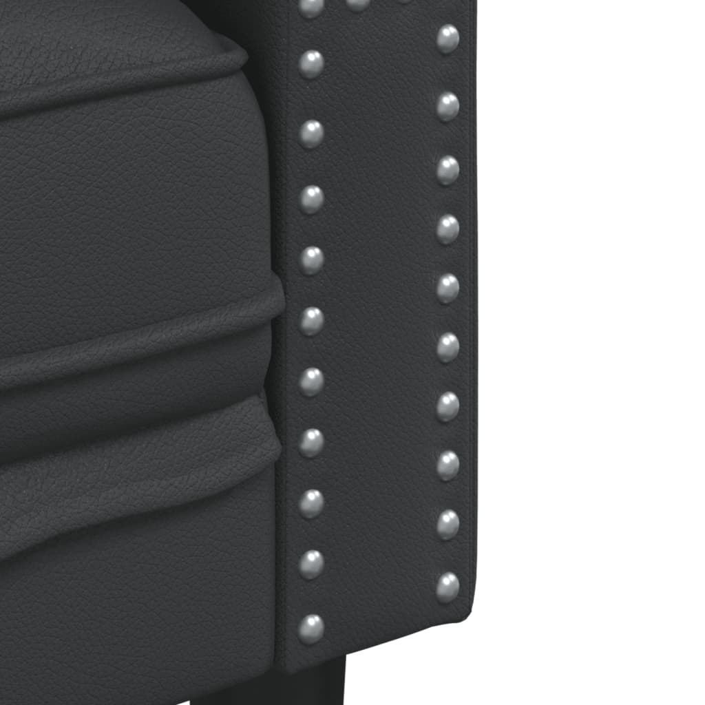 2 személyes fekete műbőr chesterfield kanapé