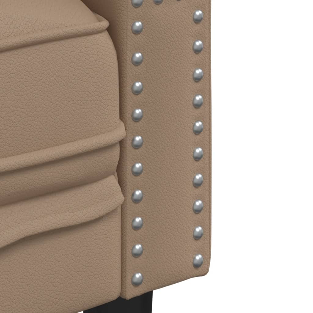 Kétszemélyes kávészínű műbőr chesterfield kanapé