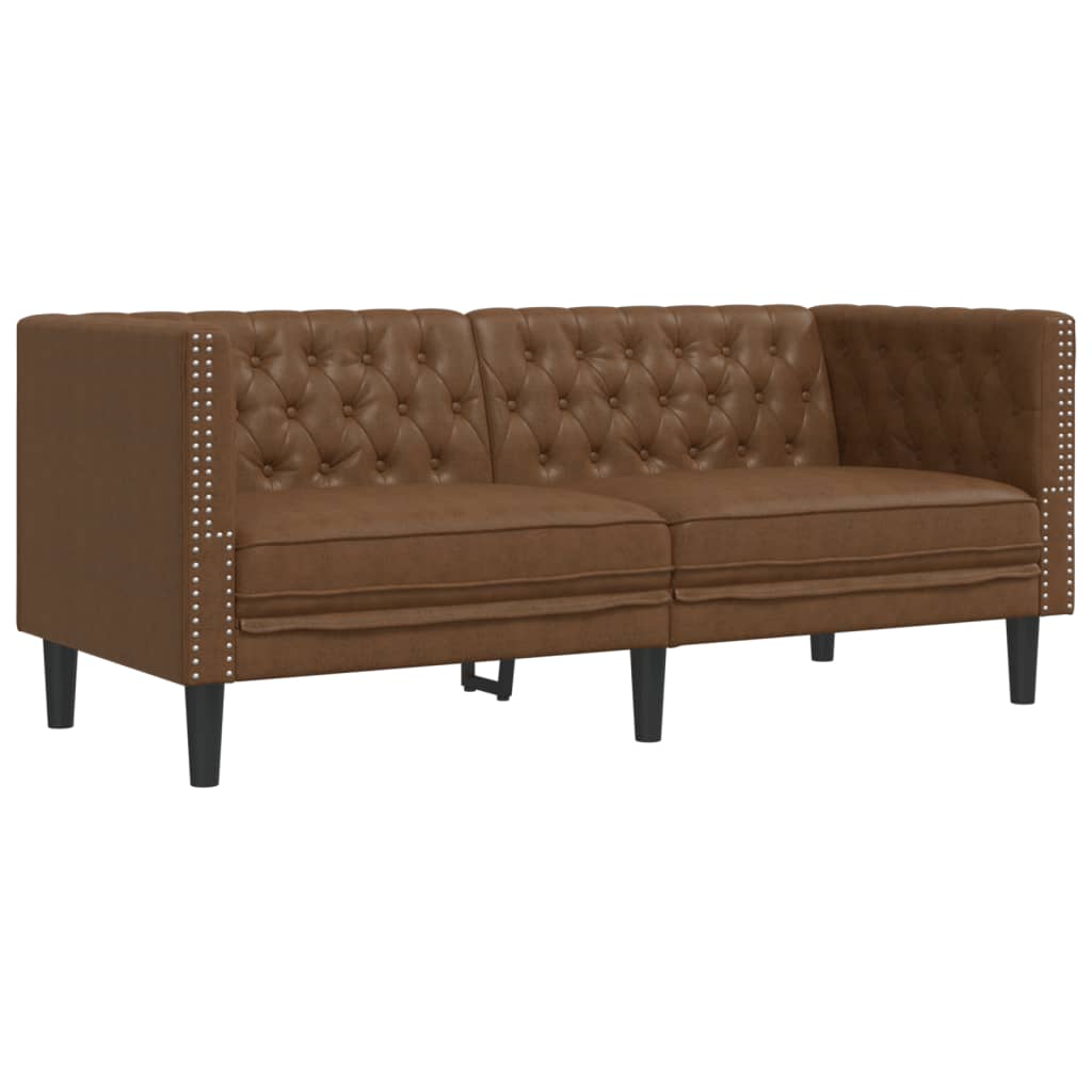 2 személyes barna műbőr chesterfield kanapé