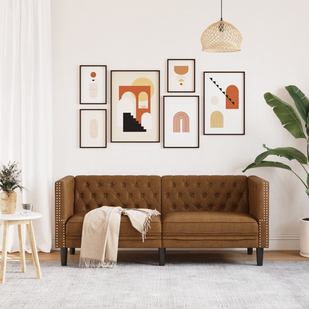 2 személyes barna műbőr chesterfield kanapé
