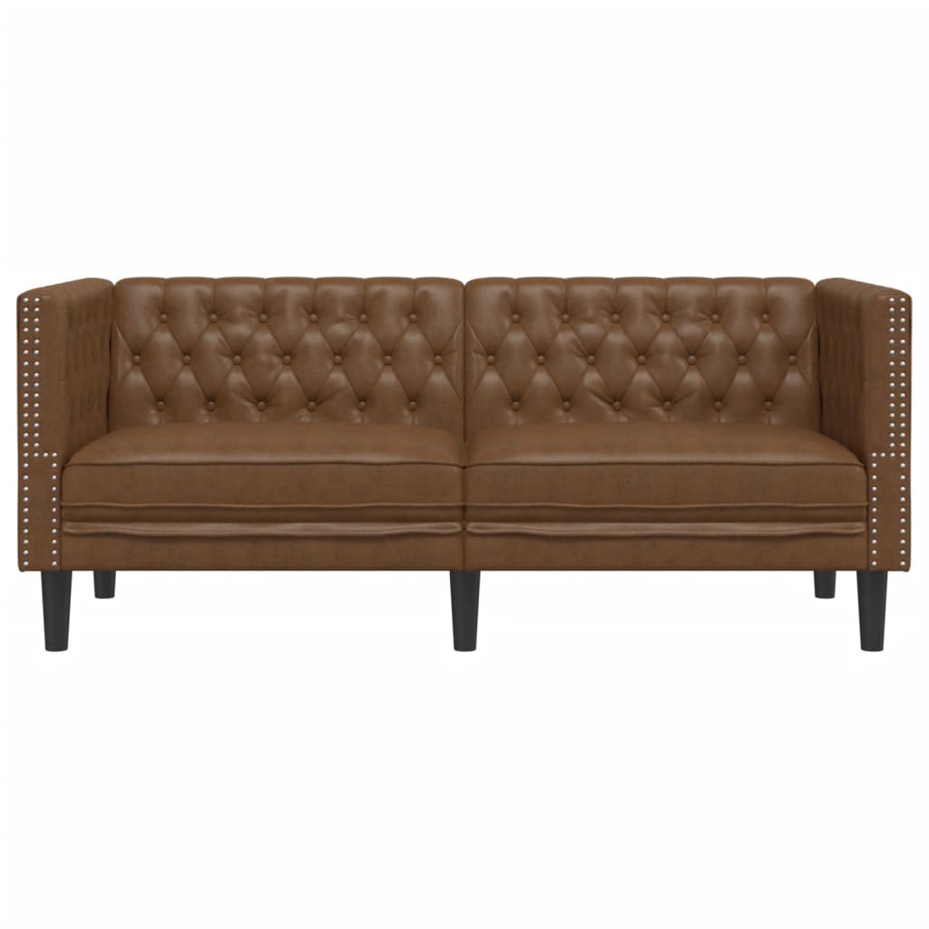 2 személyes barna műbőr chesterfield kanapé