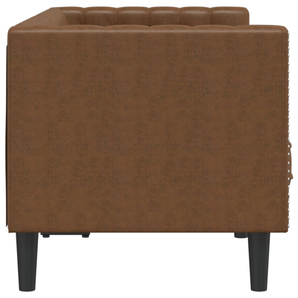 2 személyes barna műbőr chesterfield kanapé