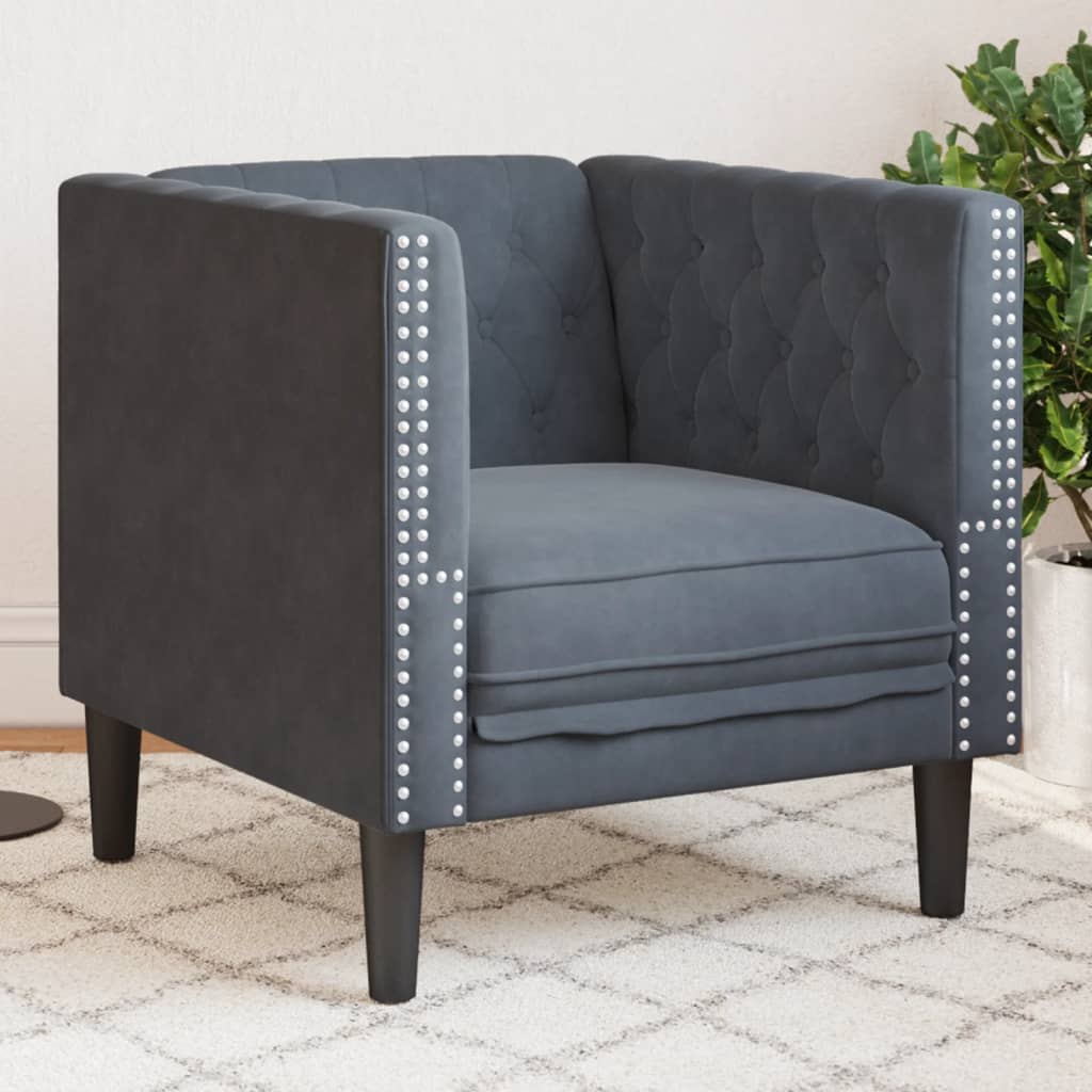 Sötétszürke bársony chesterfield kanapé Sötétszürke bársony chesterfield kanapé