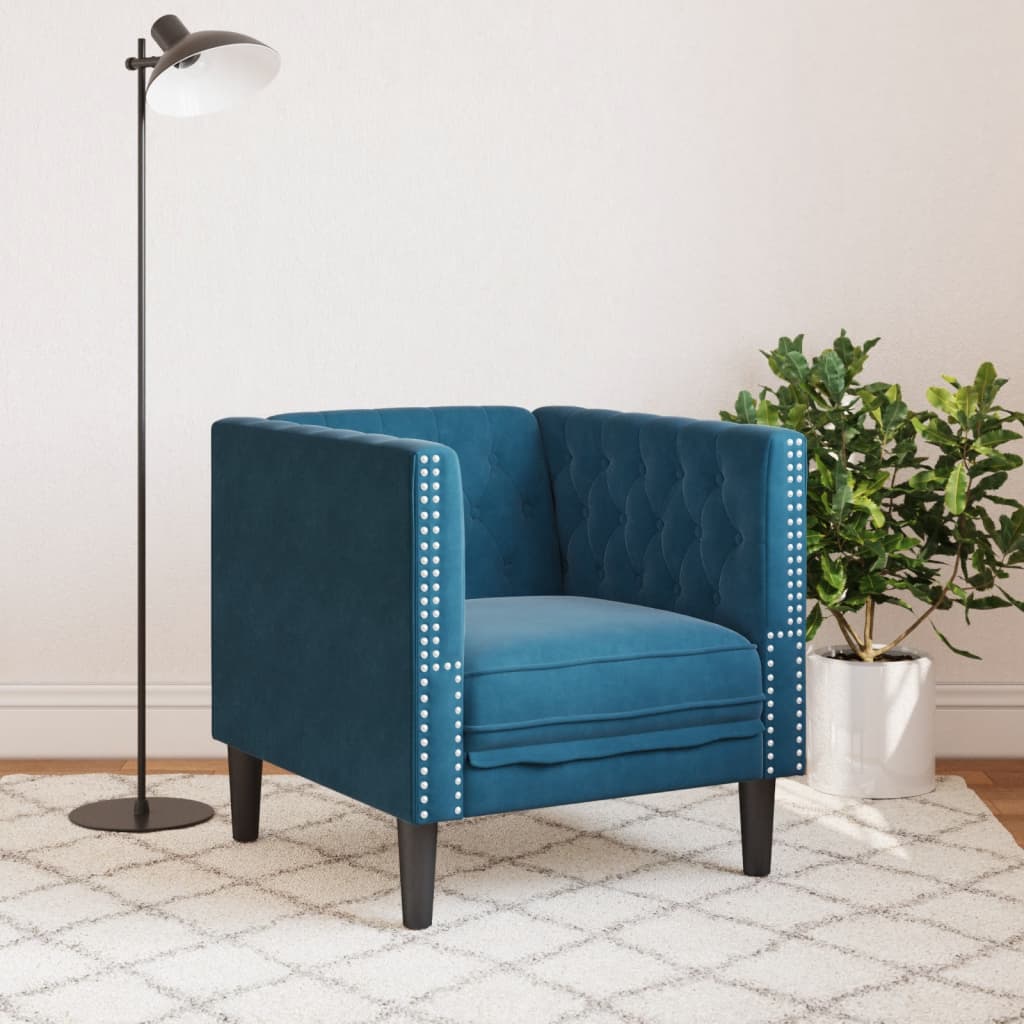Kék bársony chesterfield kanapéfotel Kék bársony chesterfield kanapéfotel