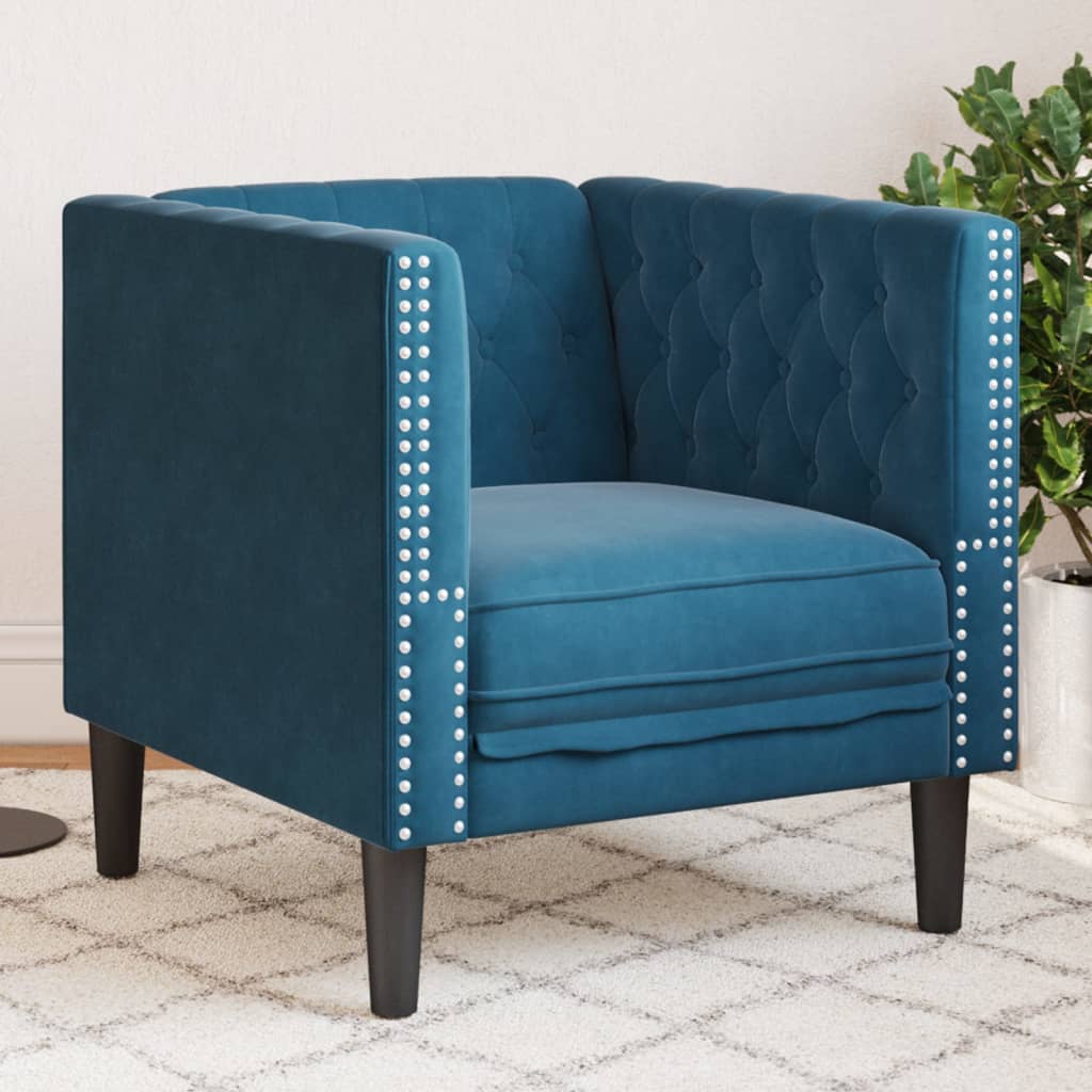 Kék bársony chesterfield kanapéfotel Kék bársony chesterfield kanapéfotel
