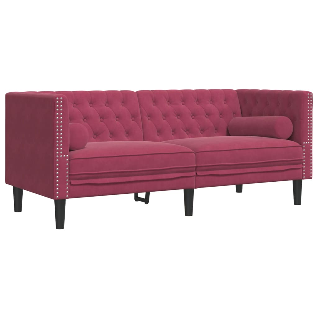 2 személyes bordó bársony chesterfield kanapé hengerpárnákkal 2 személyes bordó bársony chesterfield kanapé hengerpárnákkal