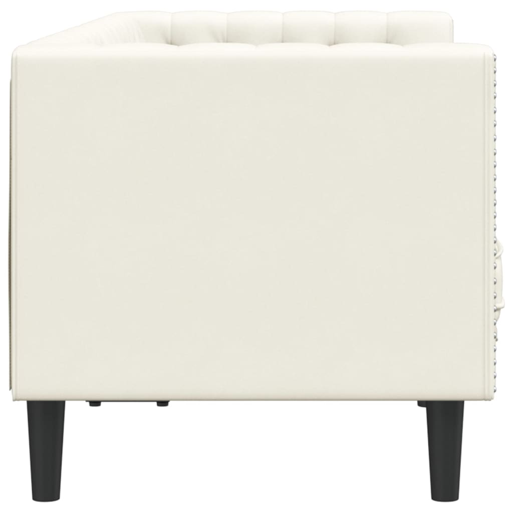 2 személyes krémszínű bársony chesterfield kanapé párnákkal