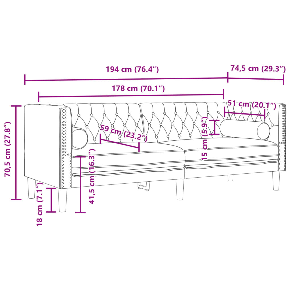 3 személyes sötétszürke bársony chesterfield kanapé párnákkal 3 személyes sötétszürke bársony chesterfield kanapé párnákkal