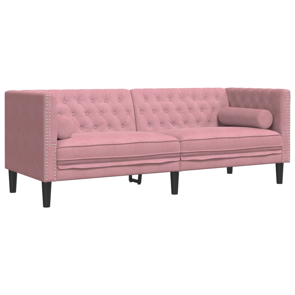 3 személyes rózsaszín bársony chesterfield kanapé párnákkal 3 személyes rózsaszín bársony chesterfield kanapé párnákkal