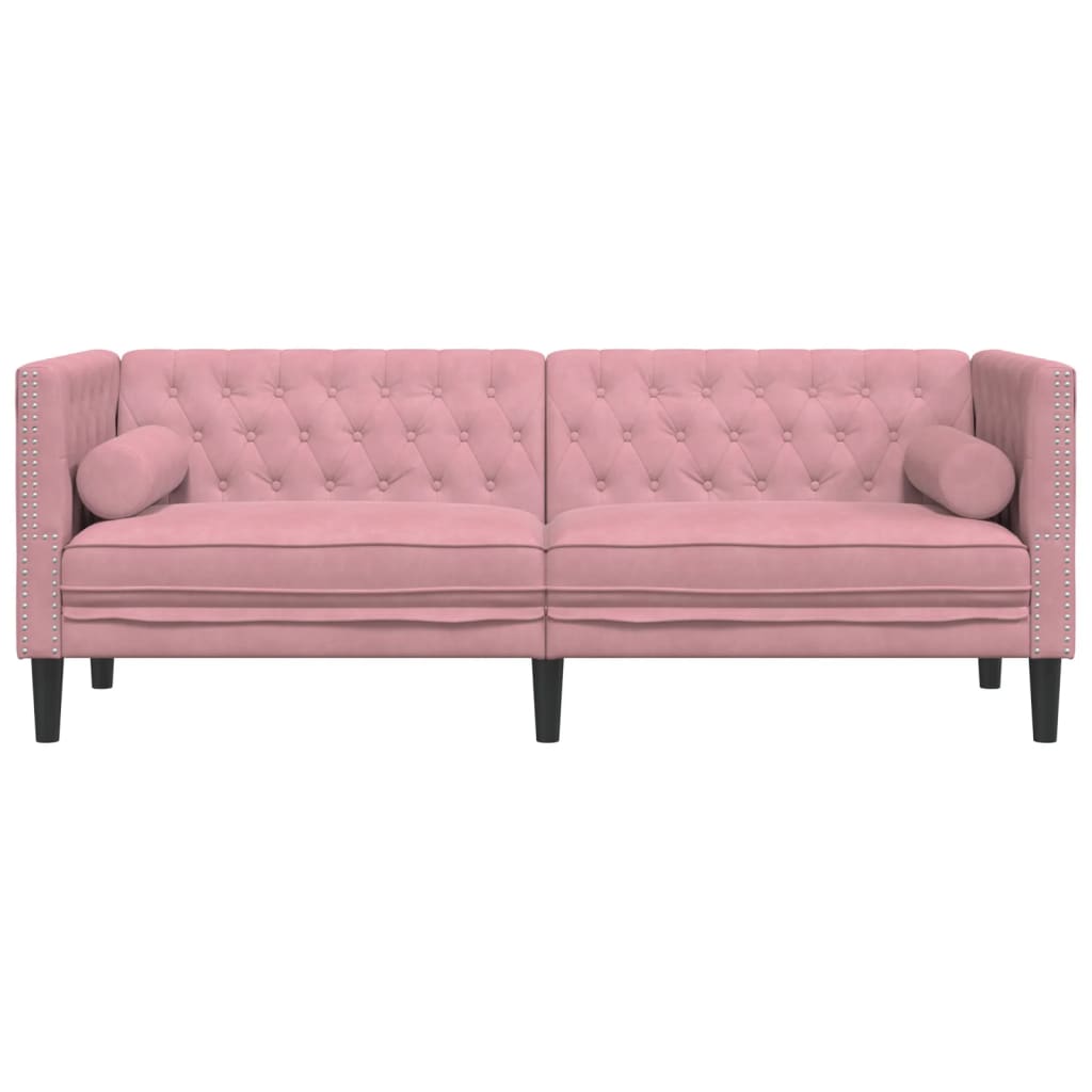3 személyes rózsaszín bársony chesterfield kanapé párnákkal 3 személyes rózsaszín bársony chesterfield kanapé párnákkal