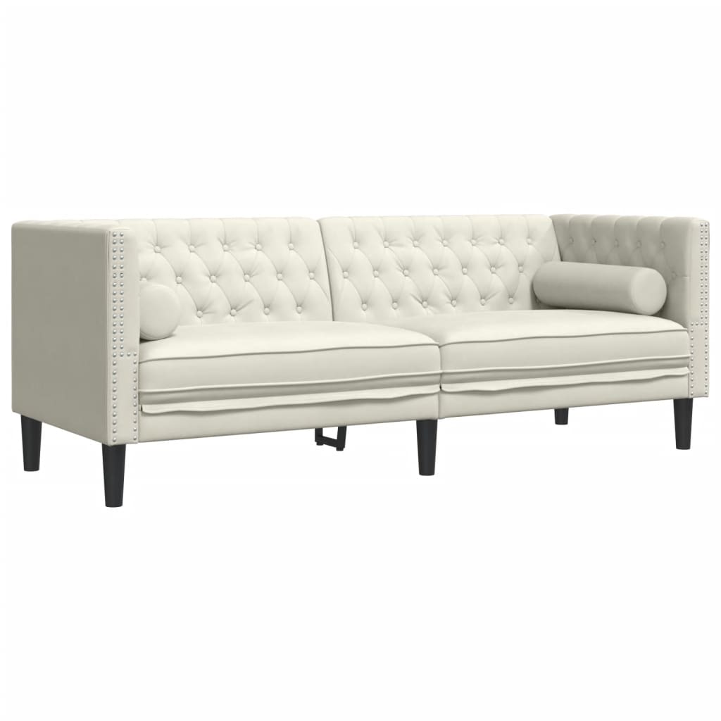 3 személyes krémszínű bársony chesterfield kanapé párnákkal 3 személyes krémszínű bársony chesterfield kanapé párnákkal