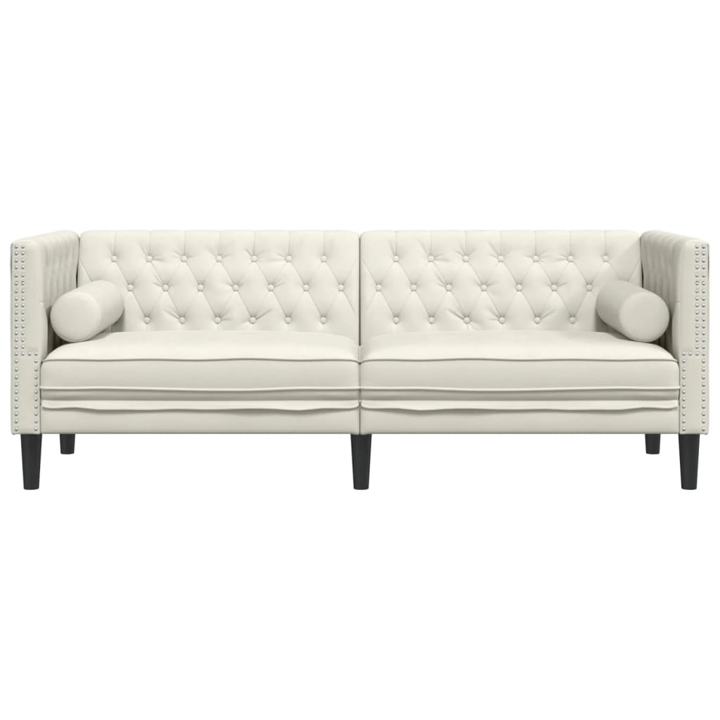 3 személyes krémszínű bársony chesterfield kanapé párnákkal 3 személyes krémszínű bársony chesterfield kanapé párnákkal