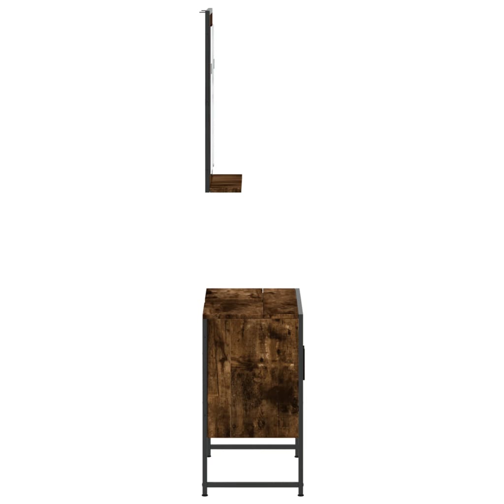 2-részes füstös tölgyszínű szerelt fa fürdőszobai szekrényszett