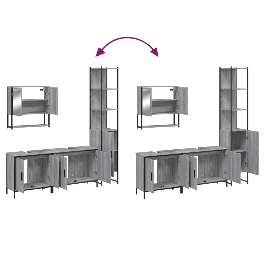 4 részes szürke sonoma színű szerelt fa fürdőszobai bútorszett