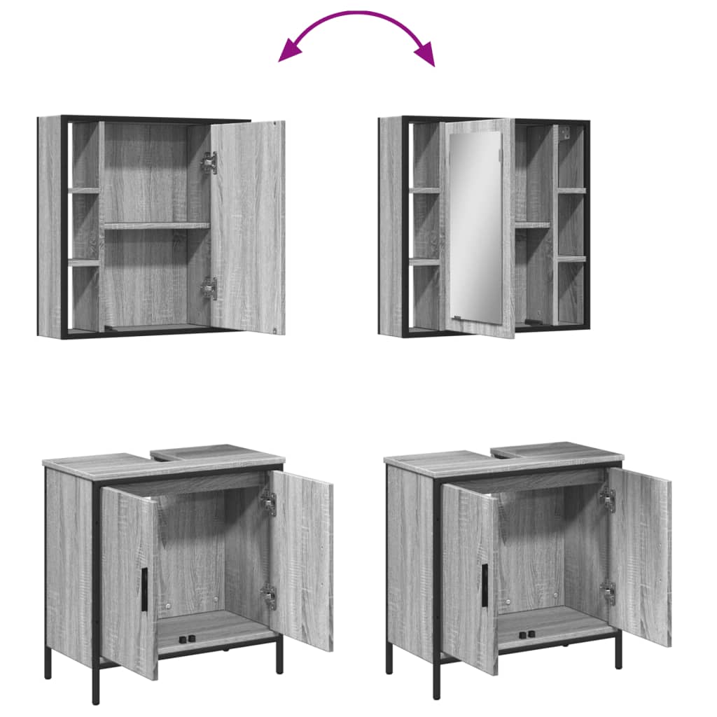 2 részes szürke sonoma színű szerelt fa fürdőszobai bútorszett