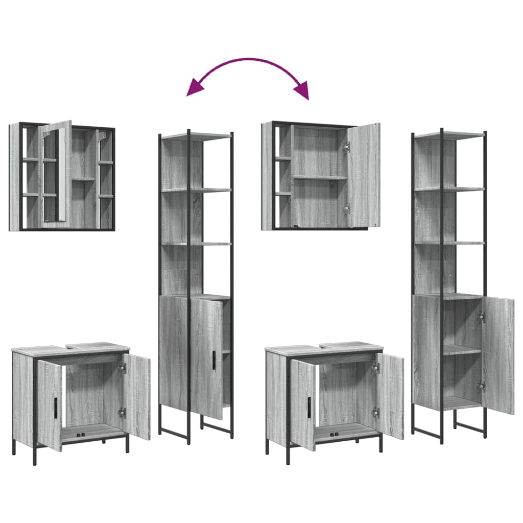 3 részes szürke sonoma szerelt fa fürdőszoba szekrényszett