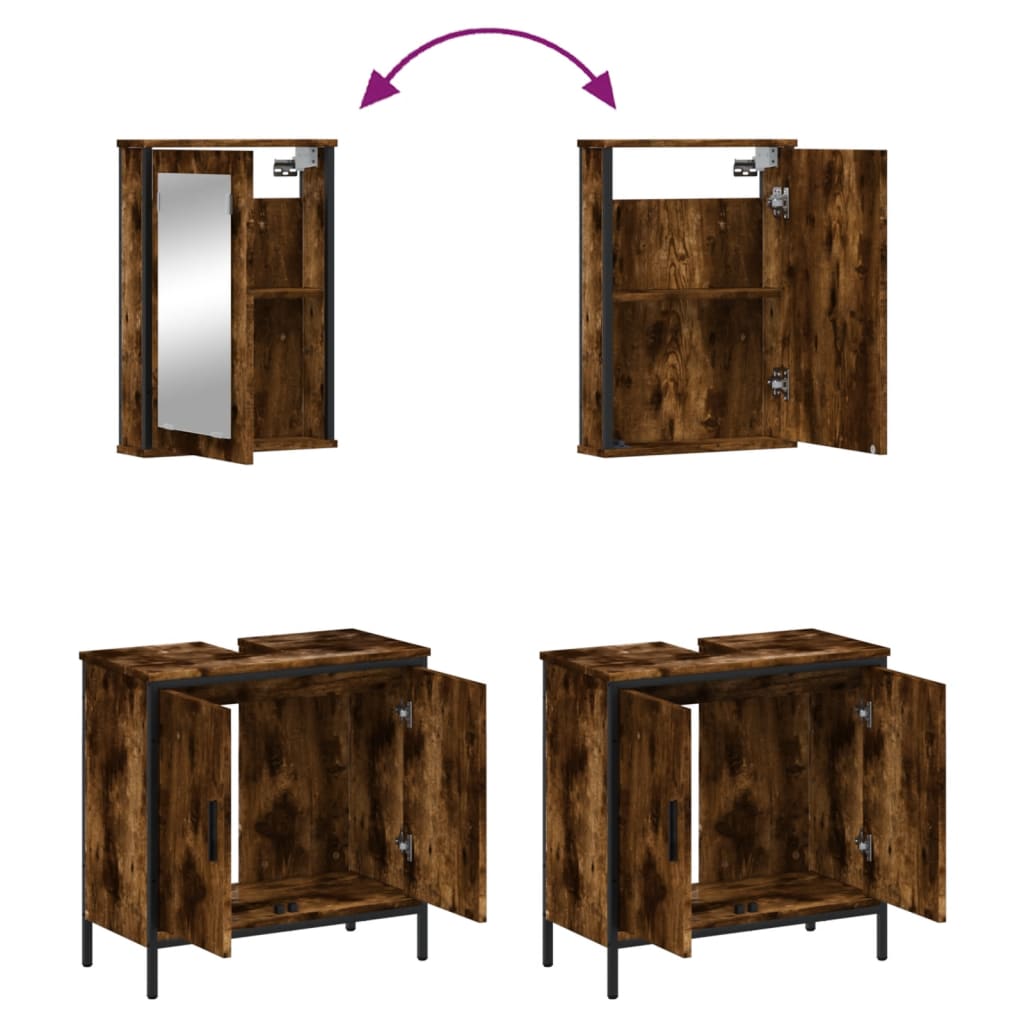 2 részes füstös tölgy színű szerelt fa fürdőszobai bútorszett