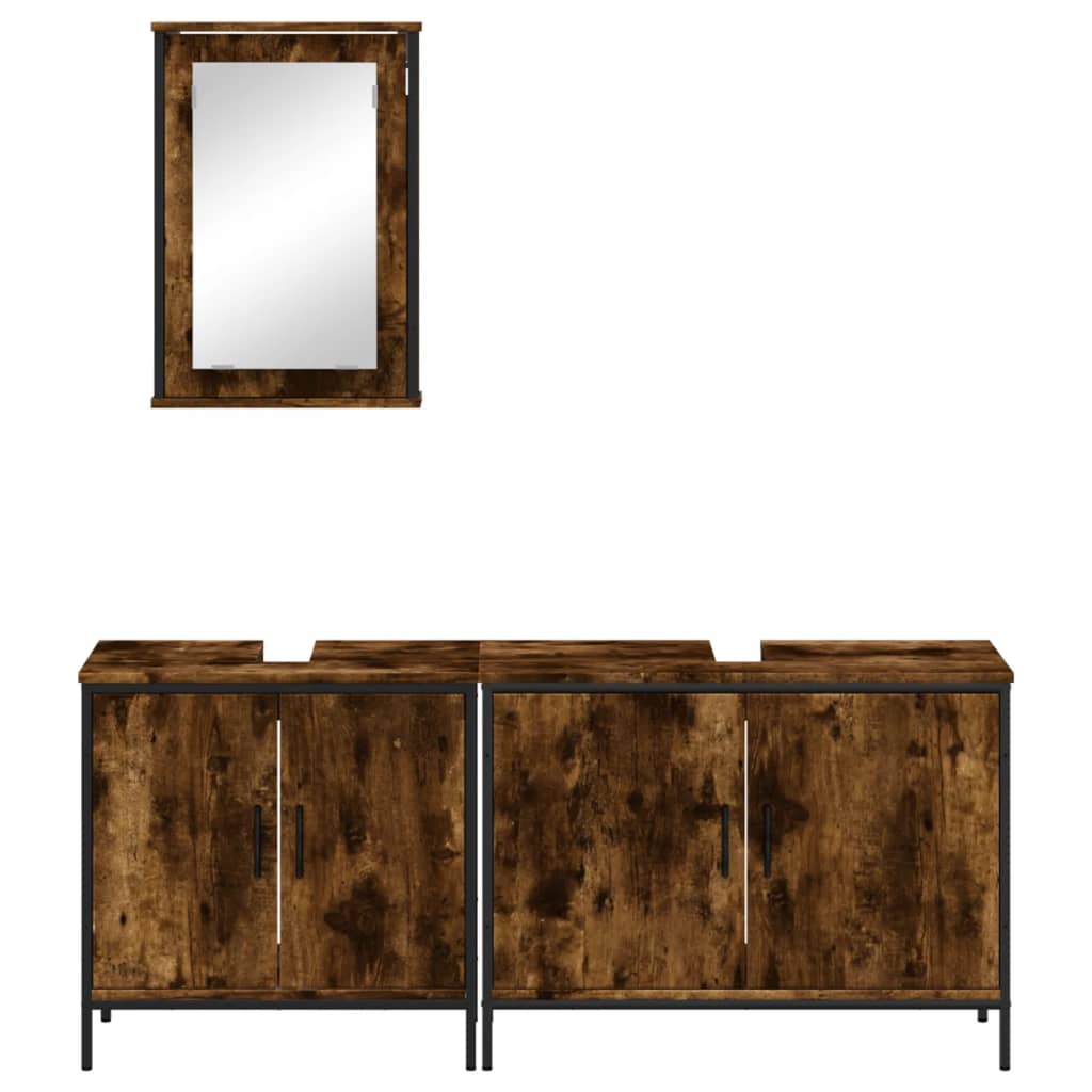 3 részes füstös tölgy színű szerelt fa fürdőszobai bútorszett