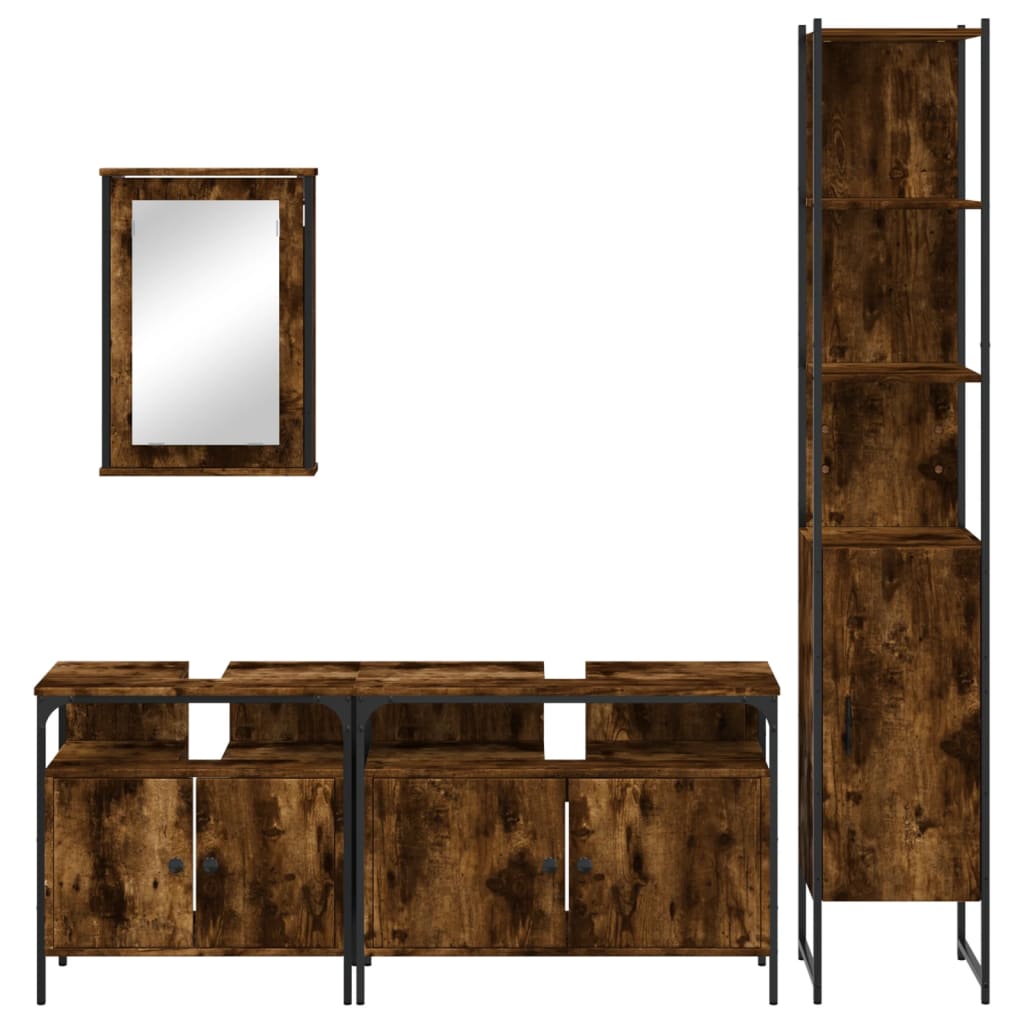 4 részes füstös tölgyszínű szerelt fa fürdőszobai bútorszett