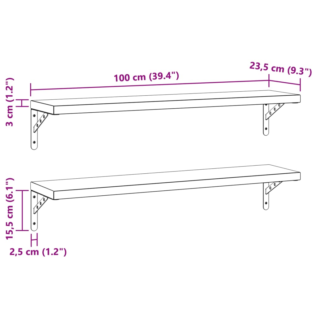 2 db ezüstszínű rozsdamentes acél fali polc 100 x 23,5 cm 2 db ezüstszínű rozsdamentes acél fali polc 100 x 23,5 cm