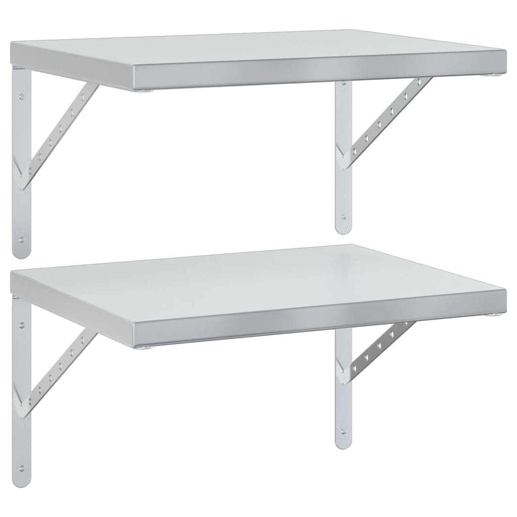 2 db ezüstszínű rozsdamentes acél fali polc 50 x 40 cm