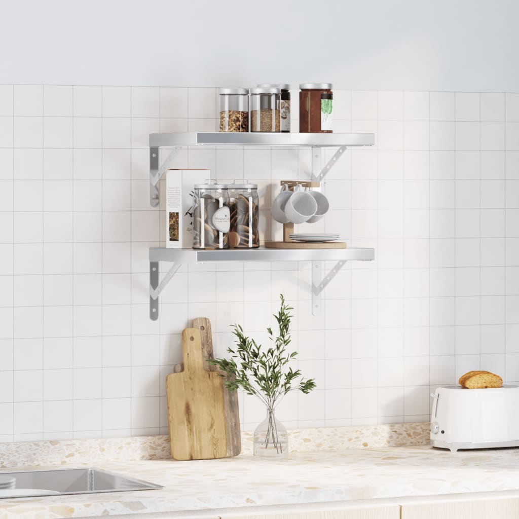 2 db ezüstszínű rozsdamentes acél fali polc 50 x 30 cm